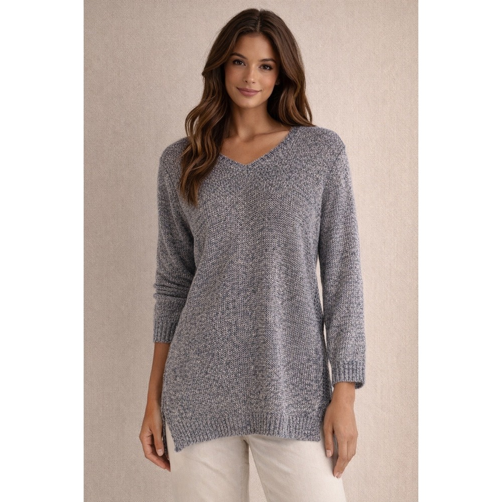 J.McLaughlin Linen Blend Knit Sweater Women's XL Gray Marled Lightweight Tunic